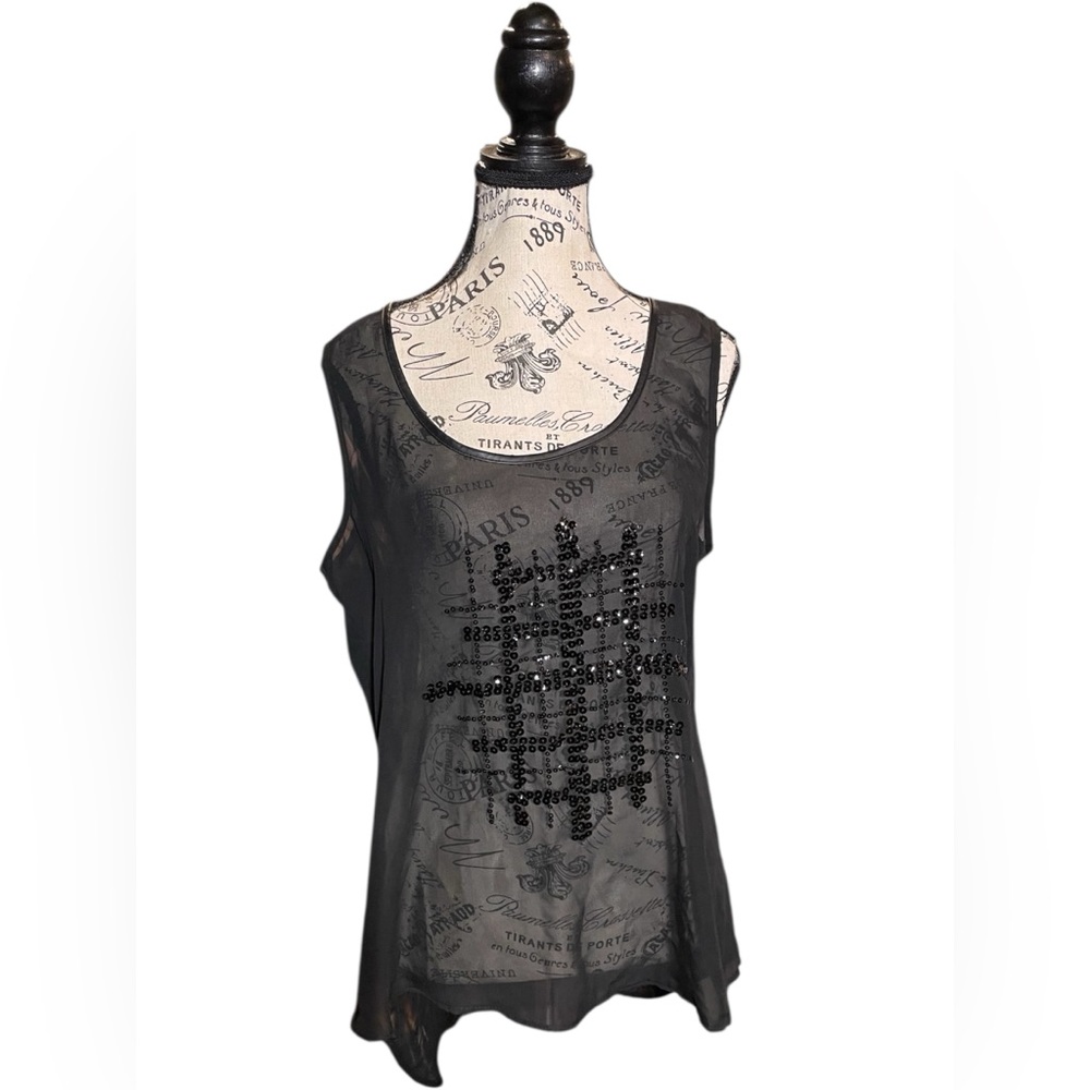 Studio Y Black Sequin Sleeveless Top Size M